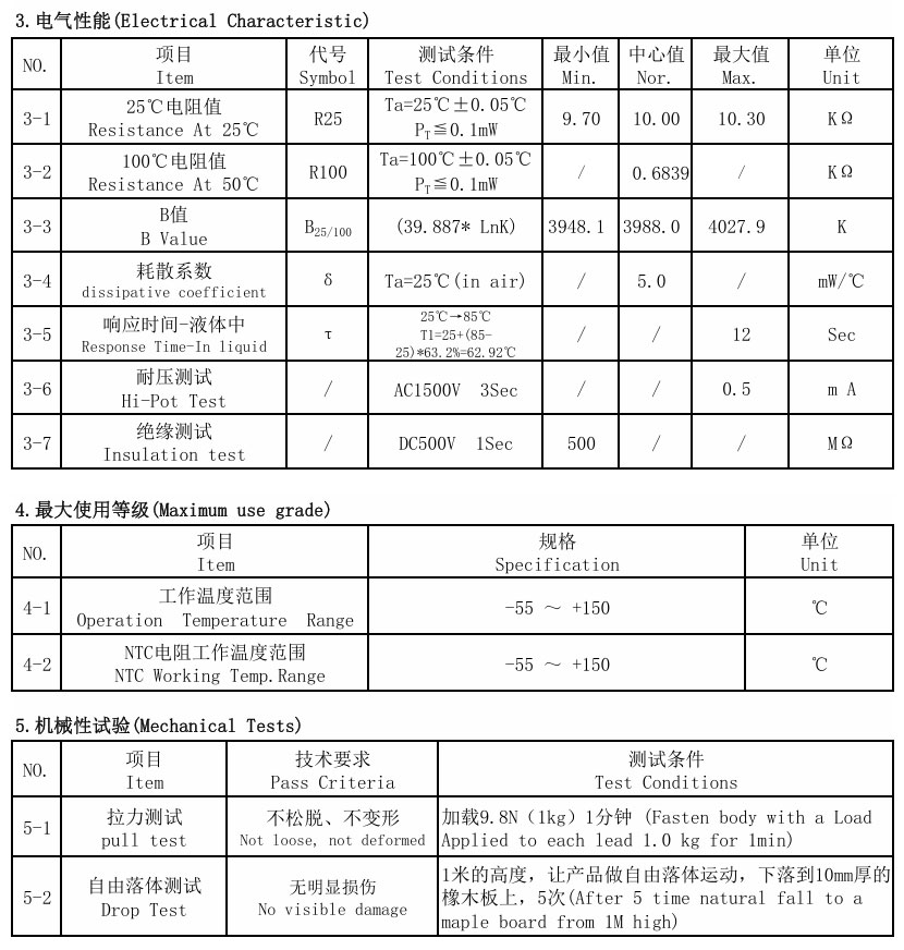 NTC 溫度傳感器組件